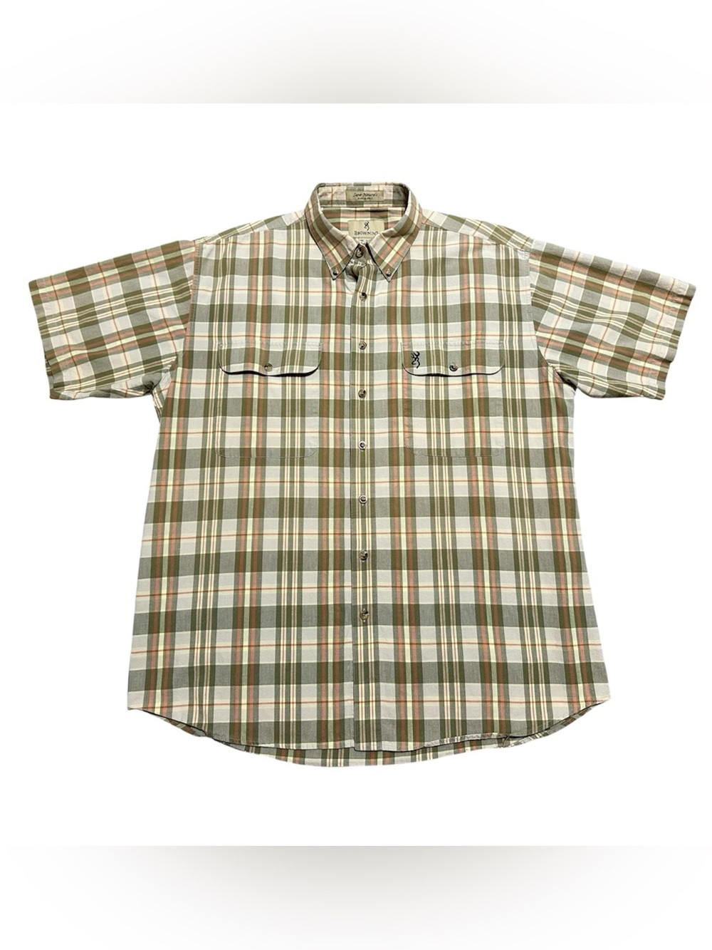 Browning short-sleeve button-down shirt neutral tan plaid size XL